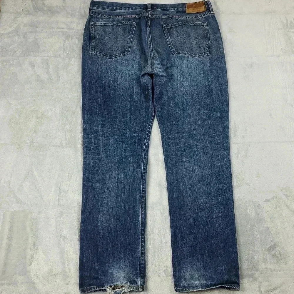 J Crew 770 Jeans Mens 38x32 Kaihara Japanese Denim Slim Straight Distressed - Picture 2 of 13